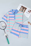 Pink Stripe Exposed Seam Mixed Patchwork Loose Short Set
