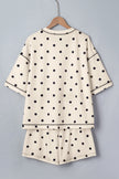 White Polka Dot Short Sleeve Loose Top Drawstring Shorts Set