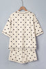 White Polka Dot Short Sleeve Loose Top Drawstring Shorts Set