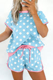 Pink Polka Dot Contrast Edge Casual Short Set