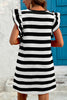 Black Stripe Flutter Sleeve Round Neck Shift Mini Dress