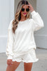 White Polka Dot Print Side Stripe Detail Casual Sweatshirt 2pcs Short Set