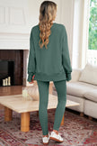 Black Solid Color Oversize Slit Sweatshirt Ribbed Leggings 2pcs Set