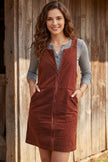 Clay Ribbed Corduroy Zip-Up Sleeveless Pocket Sheath Dress