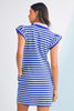Green Striped Ruffle Short Sleeve Pop of Color Neckline Dress