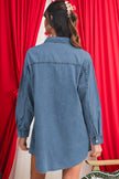 Beau Blue Chest Pocket Raw Hem Denim Loose Shirt Dress