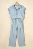 Light Grey Half Zip Polo Tee Casual Pant Set