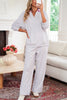 Light Grey Stripe Patchwork Loose Long Sleeve Top Drawstring Waist Pants Set