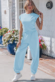Beau Blue Solid Color Cropped Tank Top and Jogger Pants Set