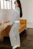 White Stripe Ruffle Trim Drop Shoulder Top Drawstring Loose Pant Set