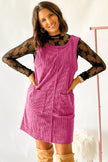 Black Corduroy Exposed Seam Sleeveless Mini Dress