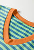 Yellow Stripe Colorblock Trim V Neck Tee Drawstring Elastic Waist Short Set