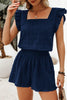 Fiery Red Textured Square Neck Top and Shirred High Waist Shorts Set