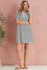 Black Stripe Collared Puff Sleeve Pocketed Mini Dress