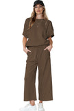 Gray Textured Loose Fit T Shirt & Drawstring Pants Set