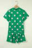 Pink Polka Dot Print V Neck Tee Short Set