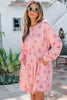 Pink Polka Dot Printed Long Sleeve Flared Mini Dress