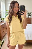 Mist Blue Loose Polo Tee Elastic Waist 2pcs Short Set
