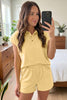 Mist Blue Loose Polo Tee Elastic Waist 2pcs Short Set