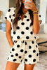 Pink Polka Dot Print V Neck Tee Short Set