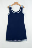 Dirty blue Contrast Trim U Neck Sleeveless Mini Dress with Shorts 2pcs Set