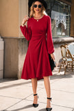 Black Plain Lantern Sleeve Midi Dress
