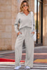Coffee Solid Color V Neck Top and High Waist Pants Set
