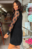 Black Corduroy Exposed Seam Sleeveless Mini Dress