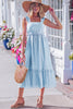 Beau Blue Solid Color Ruffle Trim High Waist Sleeveless Maxi Dress