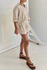 Light Beige-10 Breathable Waffle Color Block Trim 2pcs Casual Short Set