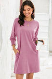 Pink Shirred Cuff 3/4 Sleeve T Shirt Mini Dress