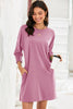 Pink Shirred Cuff 3/4 Sleeve T Shirt Mini Dress