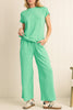 Bright Pink Solid Corded Short Sleeve T Shirt and Wide Leg Pants Set
