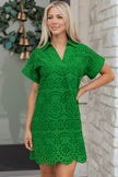 Rose Red Solid Color Eyelet Embroidered T Shirt Mini Dress