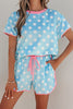Pink Polka Dot Contrast Edge Casual Short Set