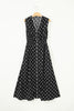 Brown Polka Dot Print Contrast Trim V Neck Zip Up Sleeveless Dress