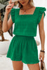 Fiery Red Textured Square Neck Top and Shirred High Waist Shorts Set