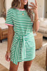 Sky Blue Stripe Nautical Tie Contrast Trim Round Neck T Shirt Mini Dress