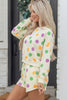Beige Polka Dot Print Drop Shoulder Pullover Drawstring Shorts Set