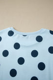 Pink Polka Dot Print Loose Tee Drawstring Elastic Waist Short Set