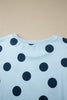 Pink Polka Dot Print Loose Tee Drawstring Elastic Waist Short Set