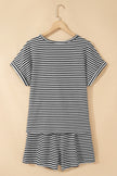 Brown Stripe Breathable Textured Knit Short 2pcs Set