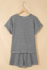 Brown Stripe Breathable Textured Knit Short 2pcs Set