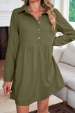 Black Corduroy Half Button Collared Long Sleeve Mini Dress