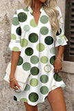 Green Polka Dot Print Flounced Half Sleeve Casual Vacation Style Mini Dress