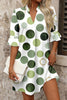Green Polka Dot Print Flounced Half Sleeve Casual Vacation Style Mini Dress