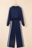 Gray Morn Varsity Striped Detail Cropped Pullover Wide Leg Pants 2pcs Outfit