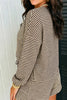 Brown Stripe Textured Knit Long Sleeve Top Elastic Waist Shorts Casual Outfit