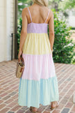 Multicolour Striped Colorblock Adjustable Strap Scalloped Detail Long Dress