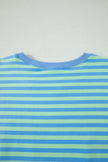 Green Stripe Striped Ribbed Cotton Two-Piece Pant Set with Chest Patch Detail